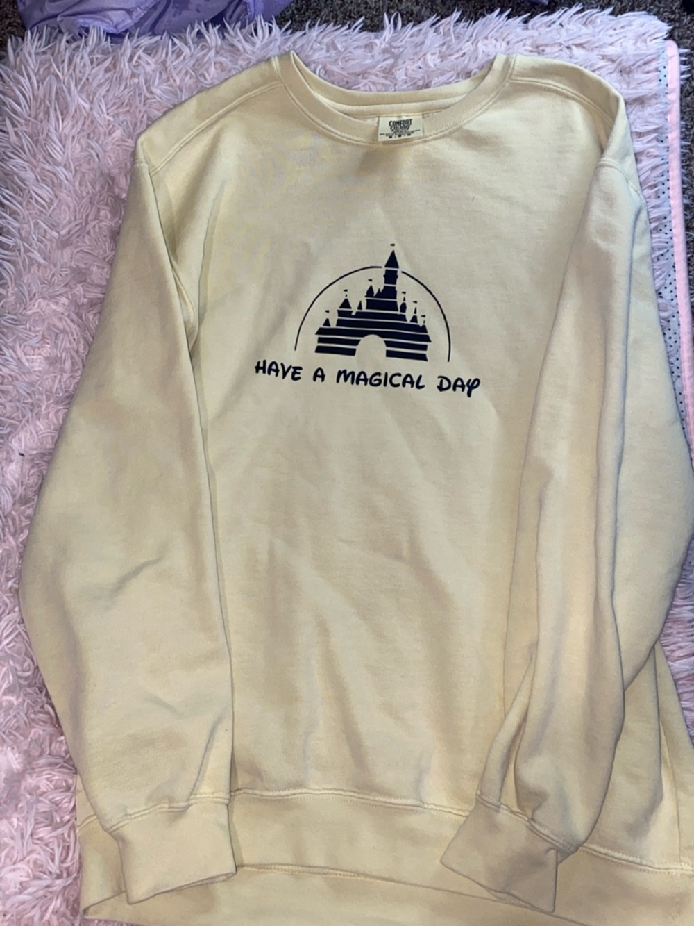 Comfort Colors Cream Crewneck Sweatshirt with Navy Castle Graphic
